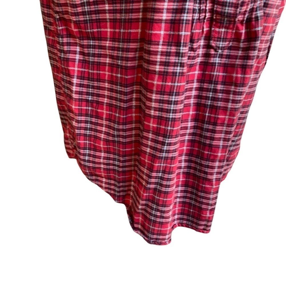 Lands’ End Plaid Flannel Popover Shirt Womens 12 Red Metallic Silver L - Picture 6 of 12